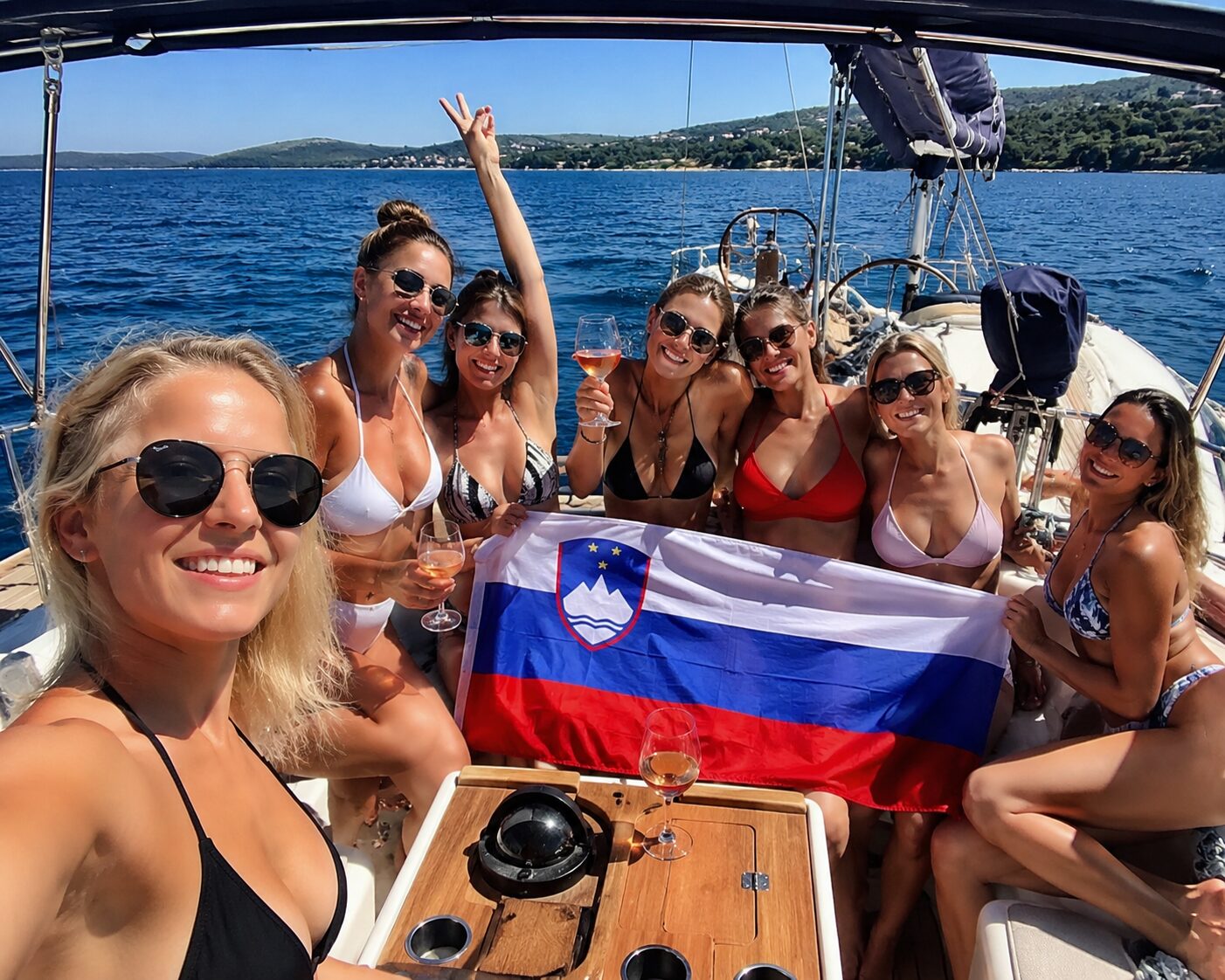 Slovenska dekleta na ladji.