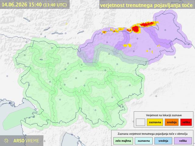 ARSO izdal vijolično opozorilo: v Podravju in Pomurju velika verjetnost toče