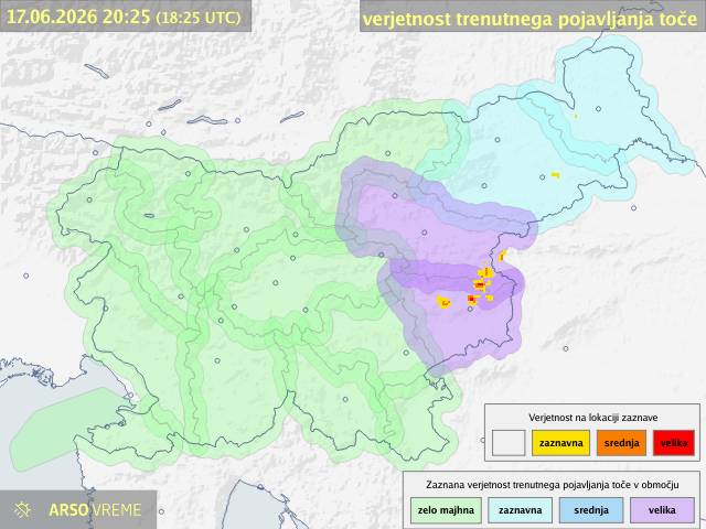 Pozor! V teh delih Slovenije je trenutno velika verjetnost toče