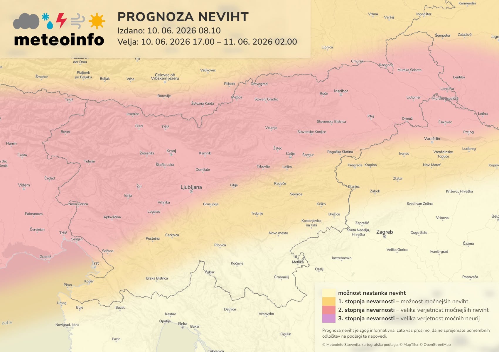 Pozor! Za del Slovenije razglašena 2. stopnja nevarnosti – prihajajo močna neurja z nalivi, vetrom in točo