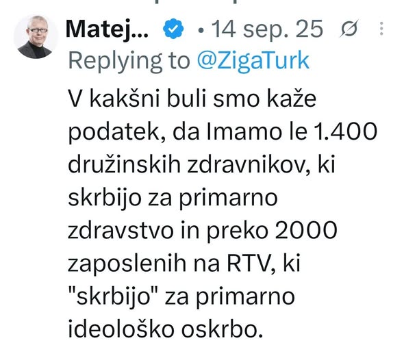 Slovenija ima okoli 1.400 družinskih zdravnikov, RTV pa več kot 2.000 zaposlenih: “je to normalno?” se sprašuje Matej Lahovnik