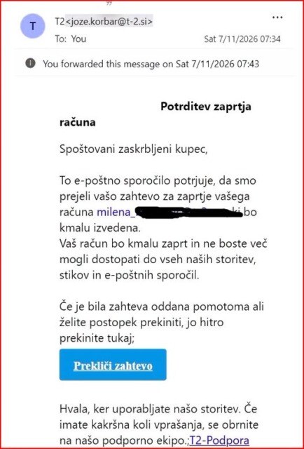 Naročniki T-2, pozor: Če ste prejeli ta e-mail, ga takoj izbrišite