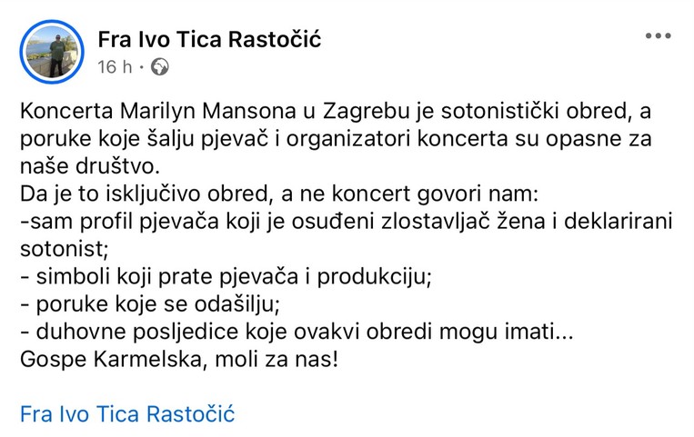 Marilyn Manson bo nocoj nastopil v Areni Zagreb. Frančiškan Ivo: »To je satanistični obred.«