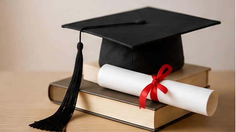 Akademska kapa, knjige in diploma kot simbol državne štipendije.