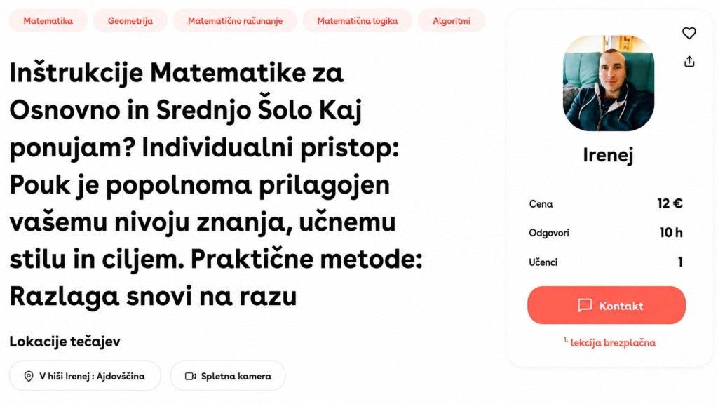 oglas za inštrukcije