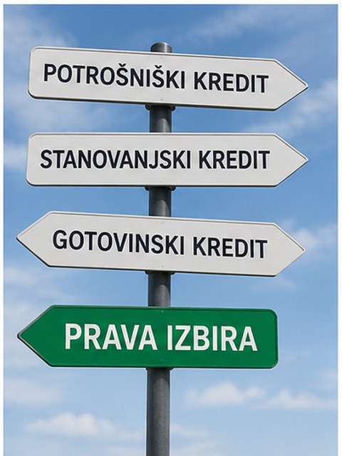 Kažipoti z različnimi vrstami kreditov za upokojence.