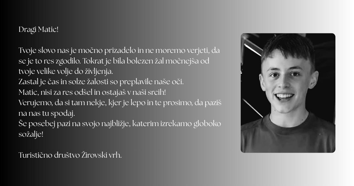 Praznik žetve v spominu na Matica, na FB ganljiv zapis: "Verujemo, da si tam nekje, kjer je lepo, in te prosimo, da paziš na nas tu spodaj!"
