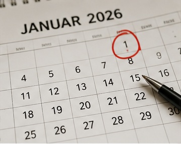 Koledar z obkroženim 1. januarjem 2026.