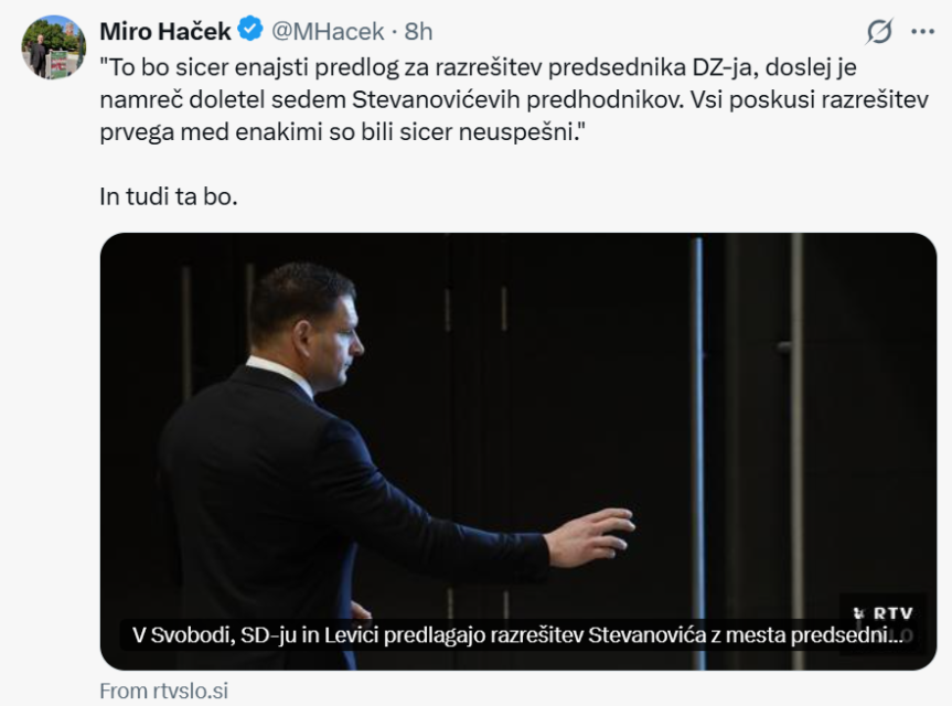 Enajsti poskus rušenja predsednika DZ: bo Stevanović prvi, ki bo padel? Haček brez ovinkarjenja: »Tudi ta poskus razrešitve bo neuspešen«