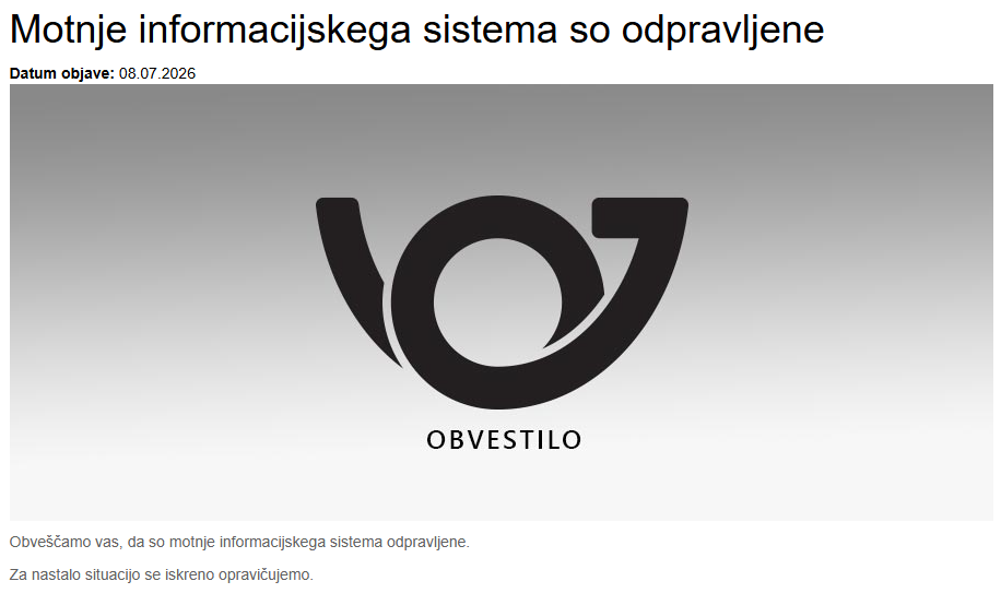 Obvestilo Pošte Slovenije