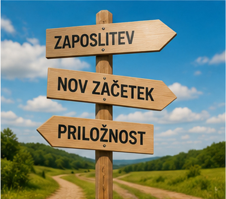 Usmerjevalne table z napisi zaposlitev, nov začetek in priložnost
