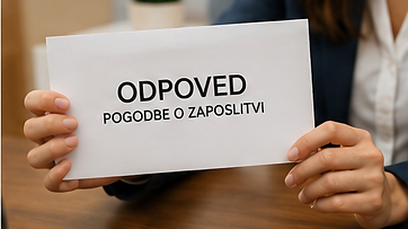 Oseba v rokah drži dokument z odpovedjo pogodbe o zaposlitvi.