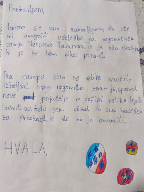 Ganljivo pismo otroka po nogometnem kampu: »To je bila izkušnja, ki je ne bom nikoli pozabil«