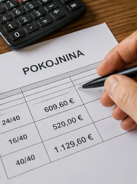 Dokument z izračunom slovenskega in tujega dela pokojnine ter kalkulatorjem.