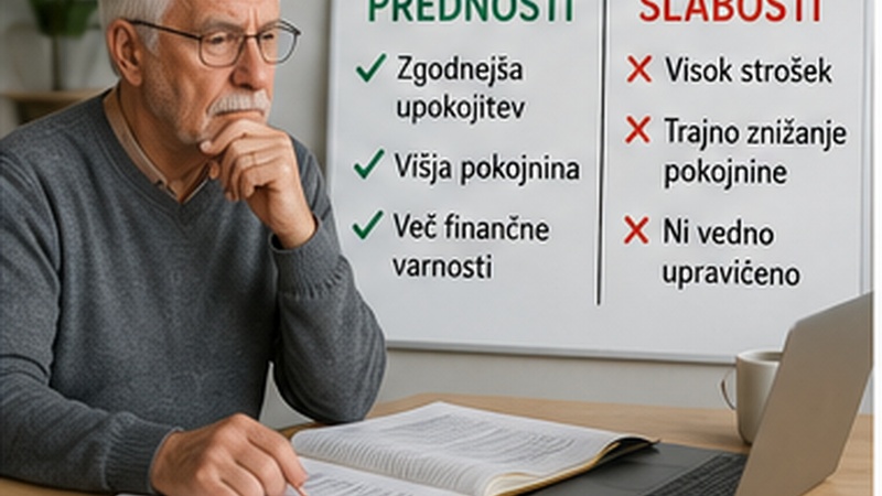 Starejši moški razmišlja ob prikazu prednosti in slabosti dokupa pokojninske dobe.