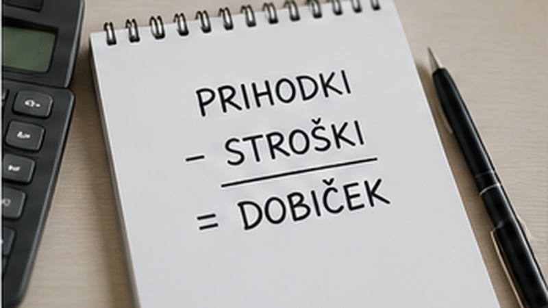 Zvezek z izračunom prihodkov, stroškov in dobička popoldanskega s.p.