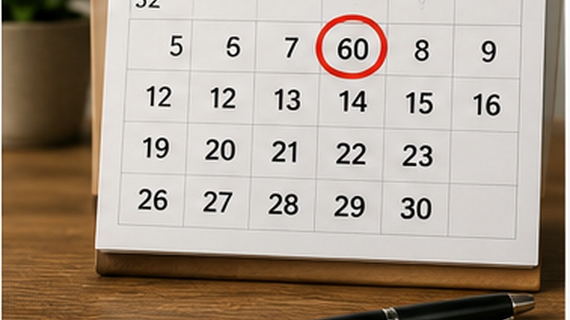 Koledar z obkroženo številko 60, ki ponazarja starost za upokojitev.