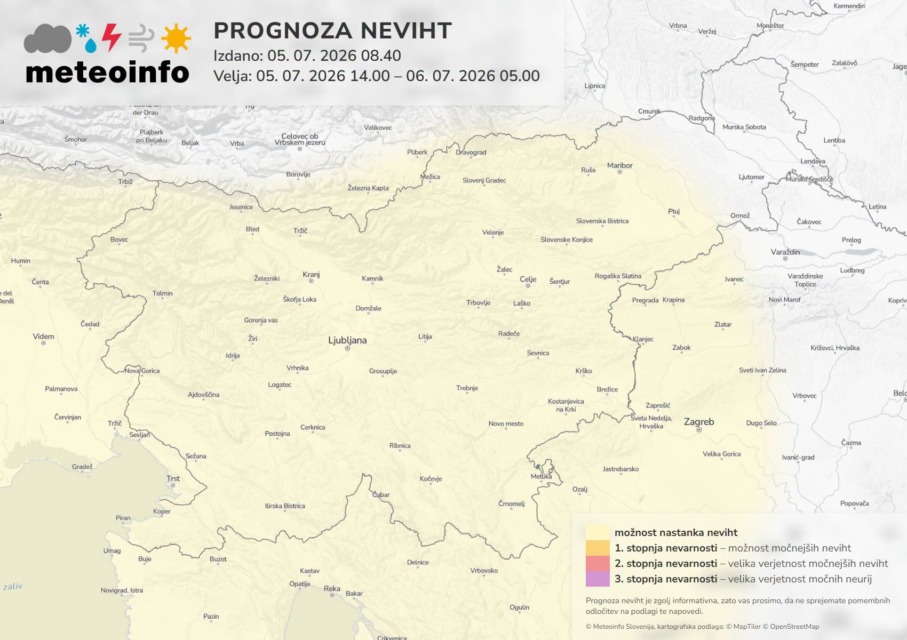 Popoldne prihajajo nevihte, možna bo tudi manjša toča (preverite lokacije)