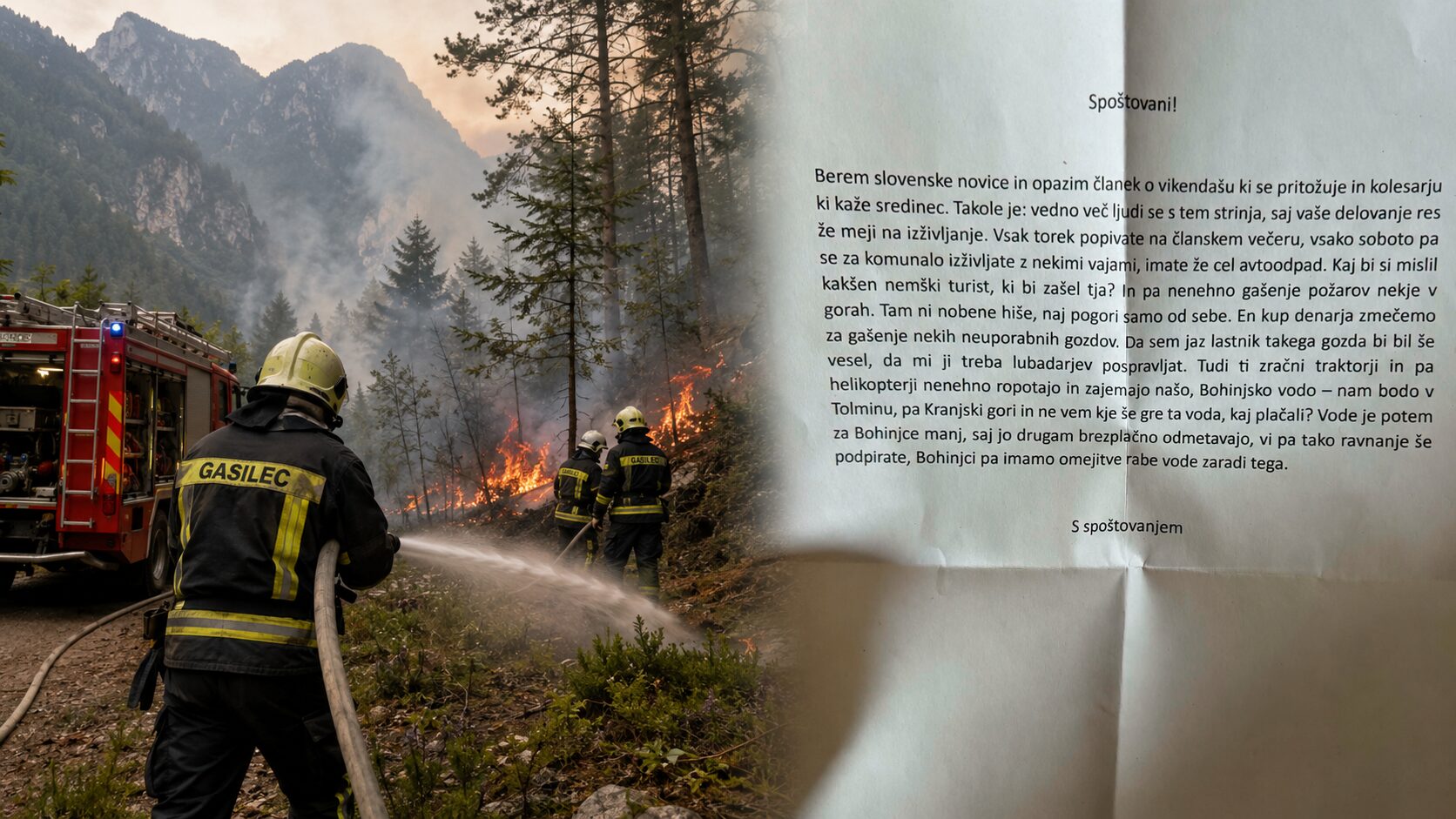 Šokantno anonimno pismo gasilcem: "Požare v gorah bi morali pustiti, naj pogorijo!" - očitajo jim celo porabo »bohinjske vode« (FOTO)