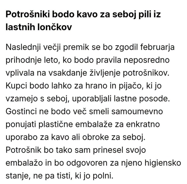 Boste morali po novem po kavo z lastnim lončkom? Tukaj so podrobnosti