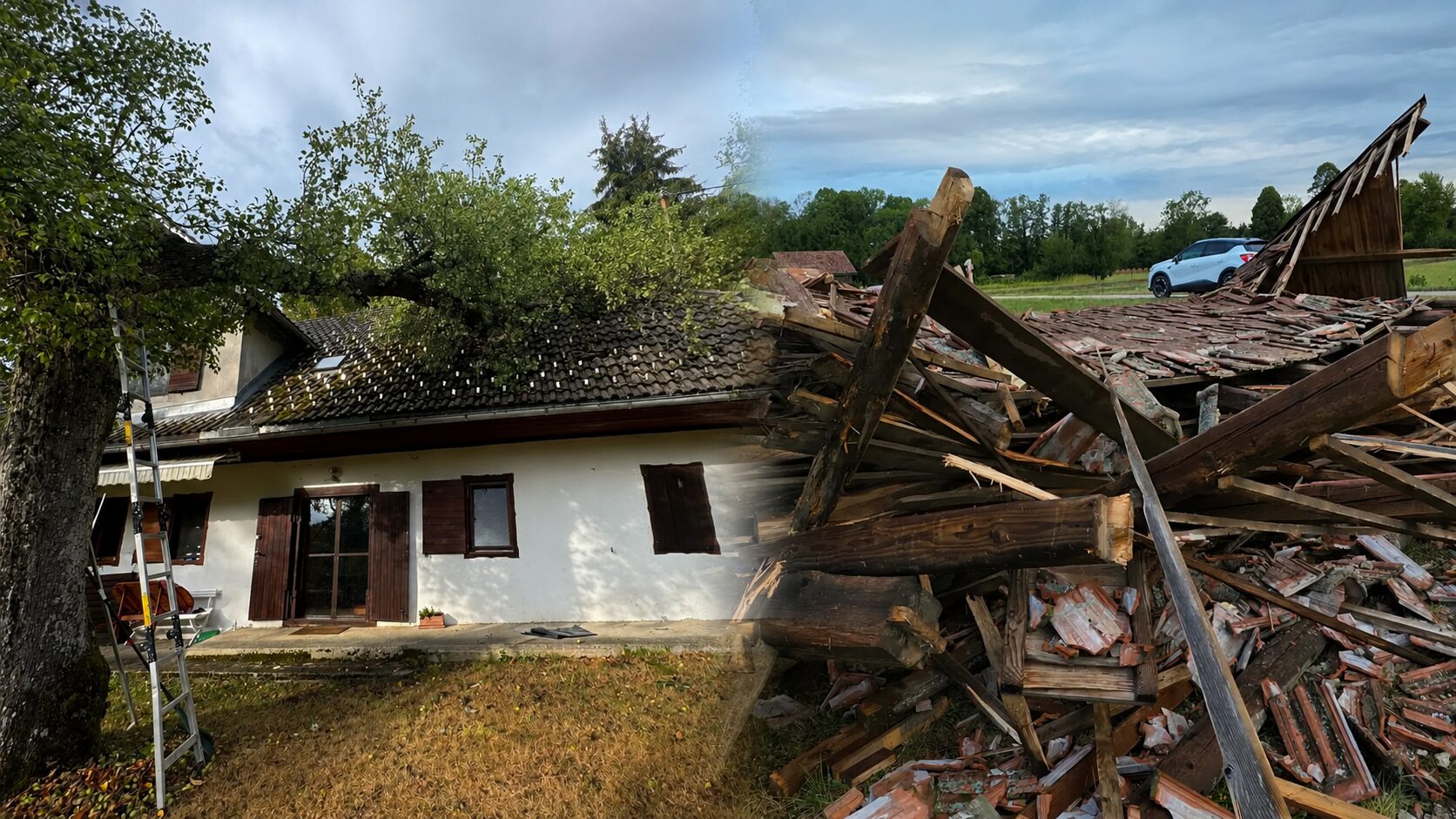 Burna noč po Sloveniji: padala so drevesa, odkrivalo je strehe, sprožili so se plazovi (FOTO)