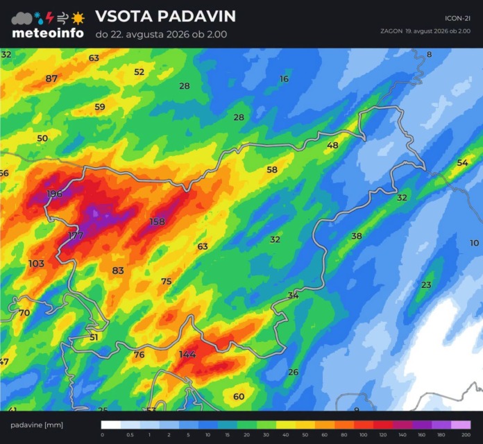 Na zahodu možna silovita neurja in več kot 200 litrov dežja, vzhod še v vročini