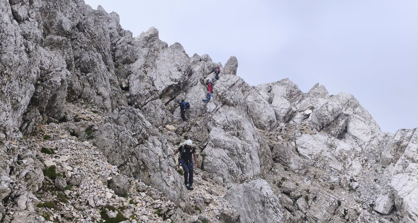 Nov odlom skale na Bavškem Grintavcu je poškodoval varovala na severnem pristopu.