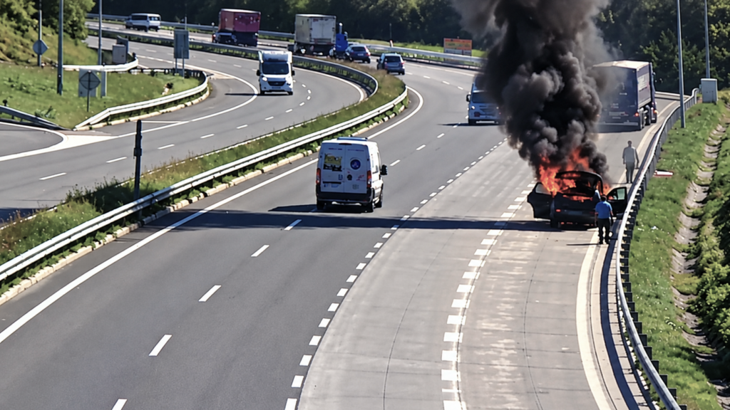 Črn dim nad primorsko avtocesto: pred Črnim Kalom zagorelo vozilo, preverite razmere (FOTO)