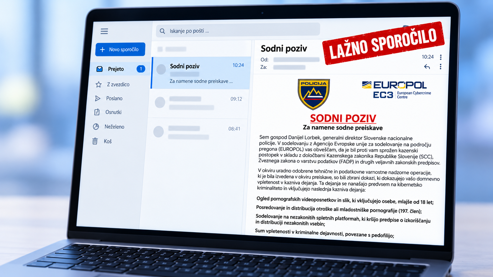 Ste tudi vi prejeli takšen "sodni poziv" s policije? Pozor, gre za lažno in zlonamerno sporočilo!