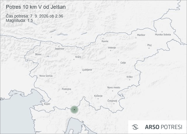 Epicenter potresa pri Jelšanah; vir: ARSO