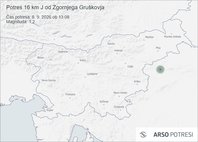 Danes popoldne zabeležen potres južno od Zgornjega Gruškovja
