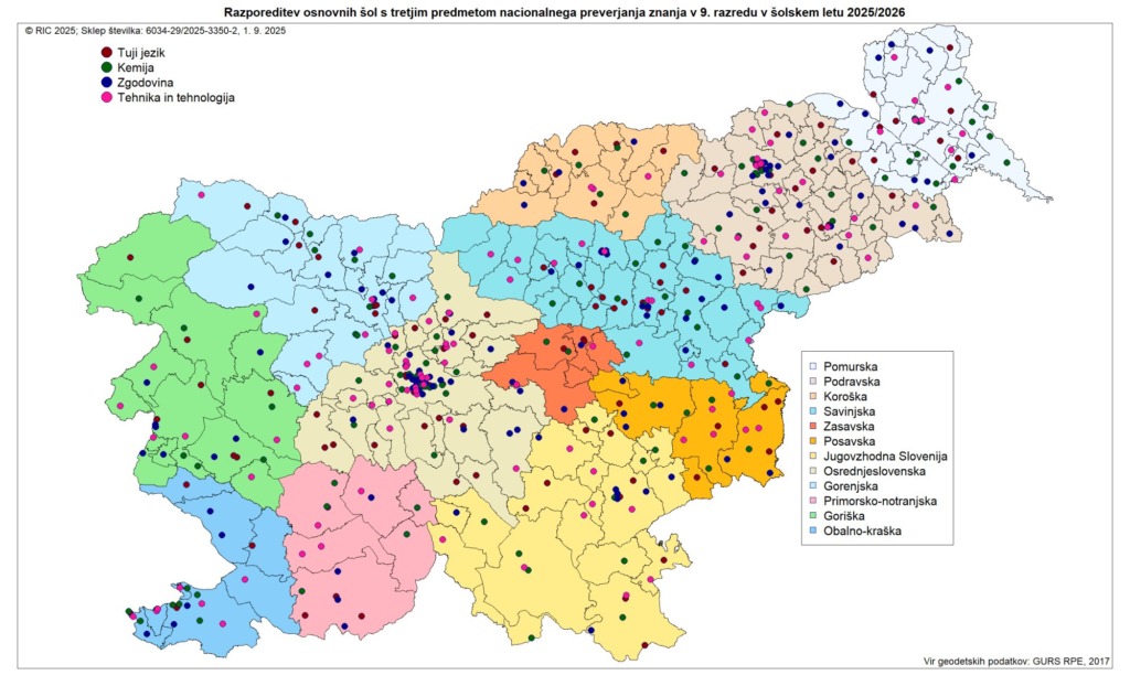 Razporeditev šol po tretjem predmetu NPZ 2025/2026.