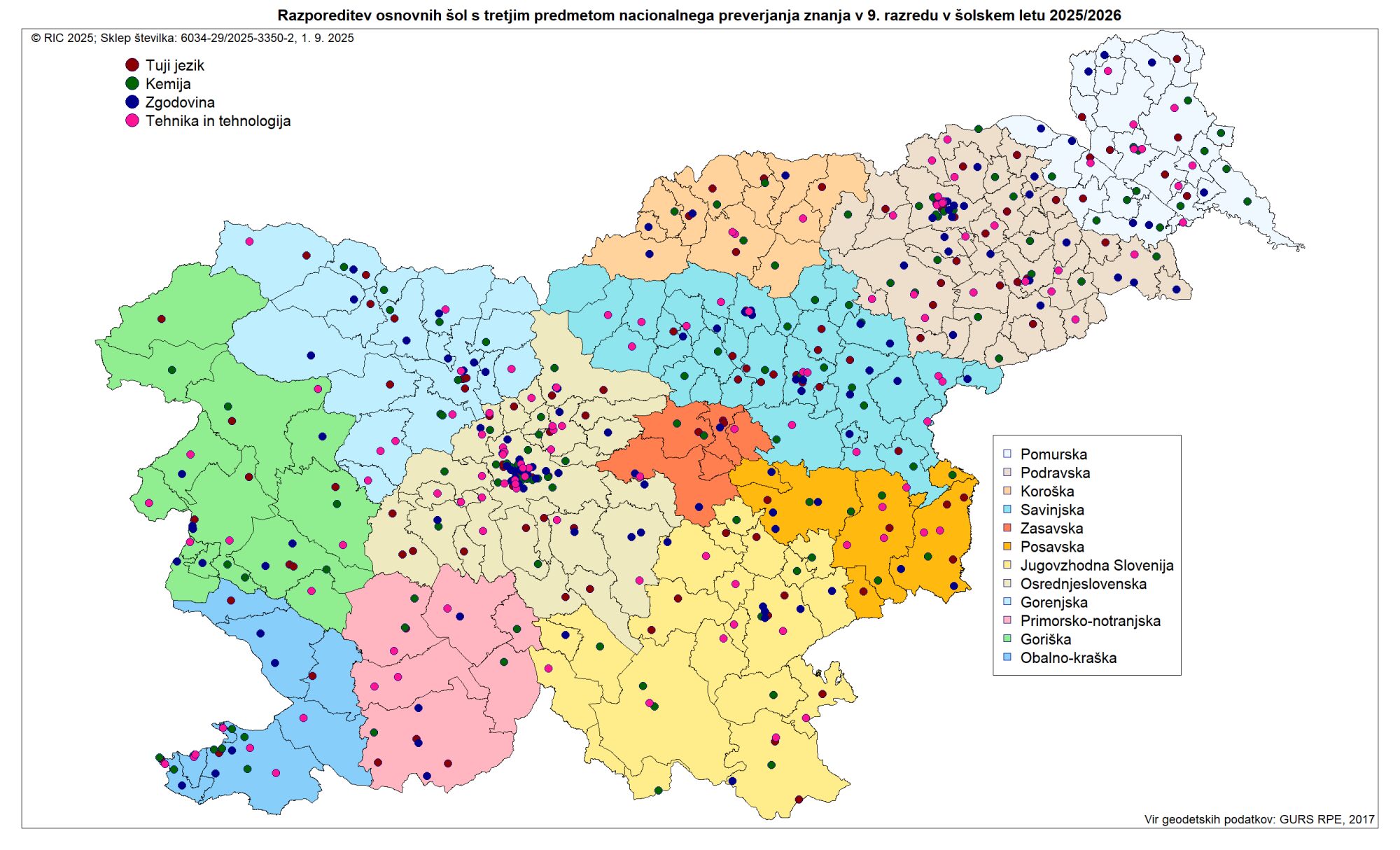 Razporeditev šol po tretjem predmetu NPZ 2025/2026.