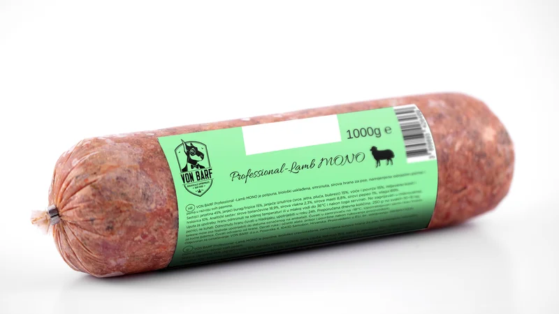 Odpoklic se nanaša na zamrznjeno surovo hrano za pse Von BARF Professional Lamb Mono iz določene serije.