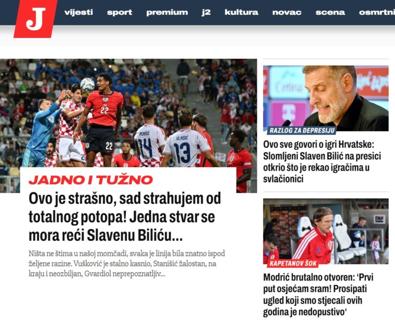 To je naslovnica s Hrvaške, sosedje po 0:7 v šoku