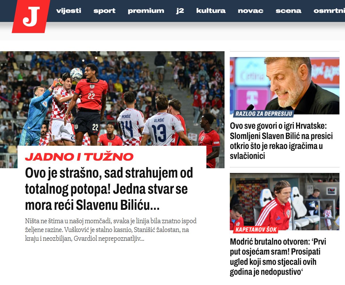To je naslovnica s Hrvaške, sosedje po 0:7 v šoku