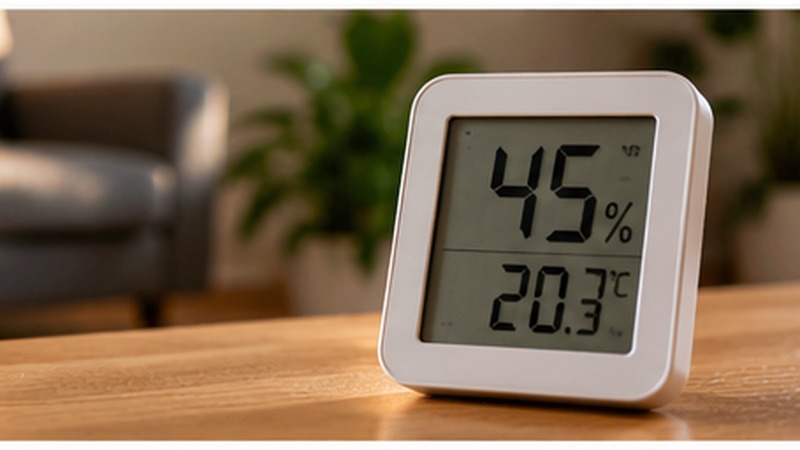 Digitalni higrometer prikazuje relativno vlažnost zraka in temperaturo v stanovanju.