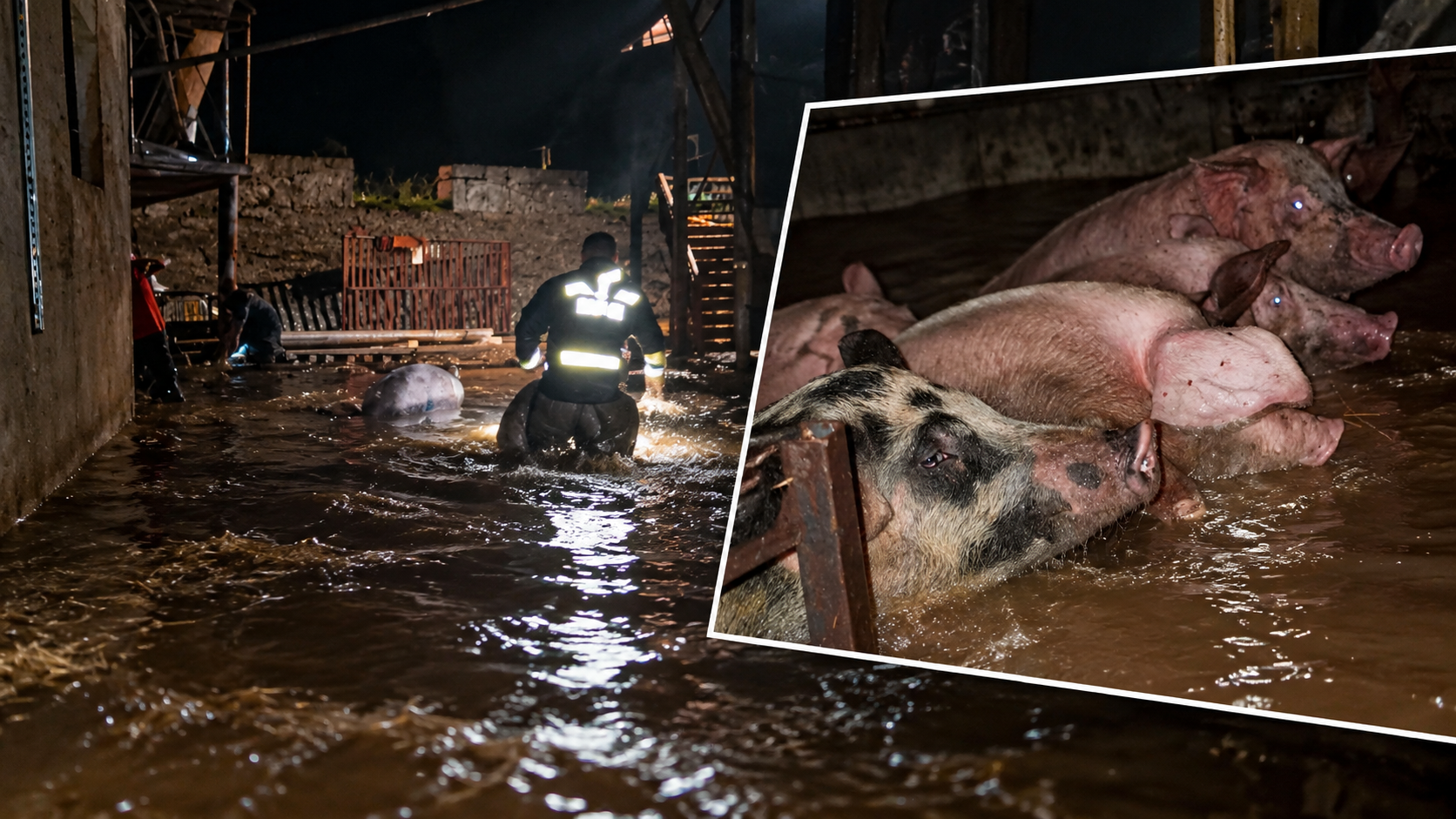 Voda odnesla prašičjo farmo na Primorskem! Sredi neurja reševali živali, prizori so pretresljivi (FOTO)
